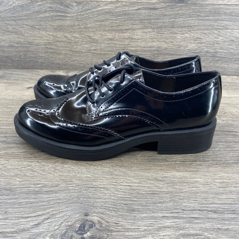 Nine West Black Patent Leather Wingtip Oxford‎ Dress Shoes Size 8M